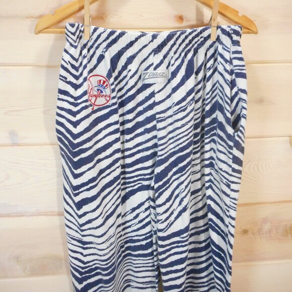 Vintage Yankees Zubaz Pants Size Medium MLB Baseball Made in USA Blue Zebra - Picture 2 of 12